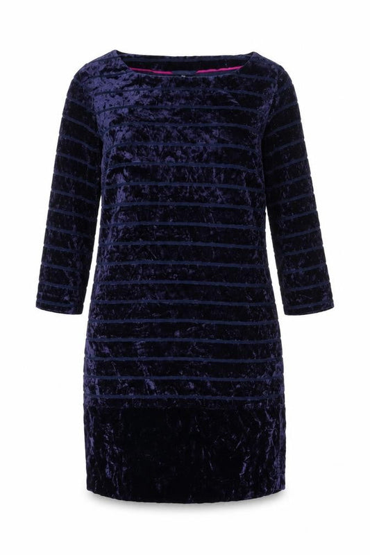 Joules Women Blue Velvet Shift Dress Size 12 3/4 Sleeve Party