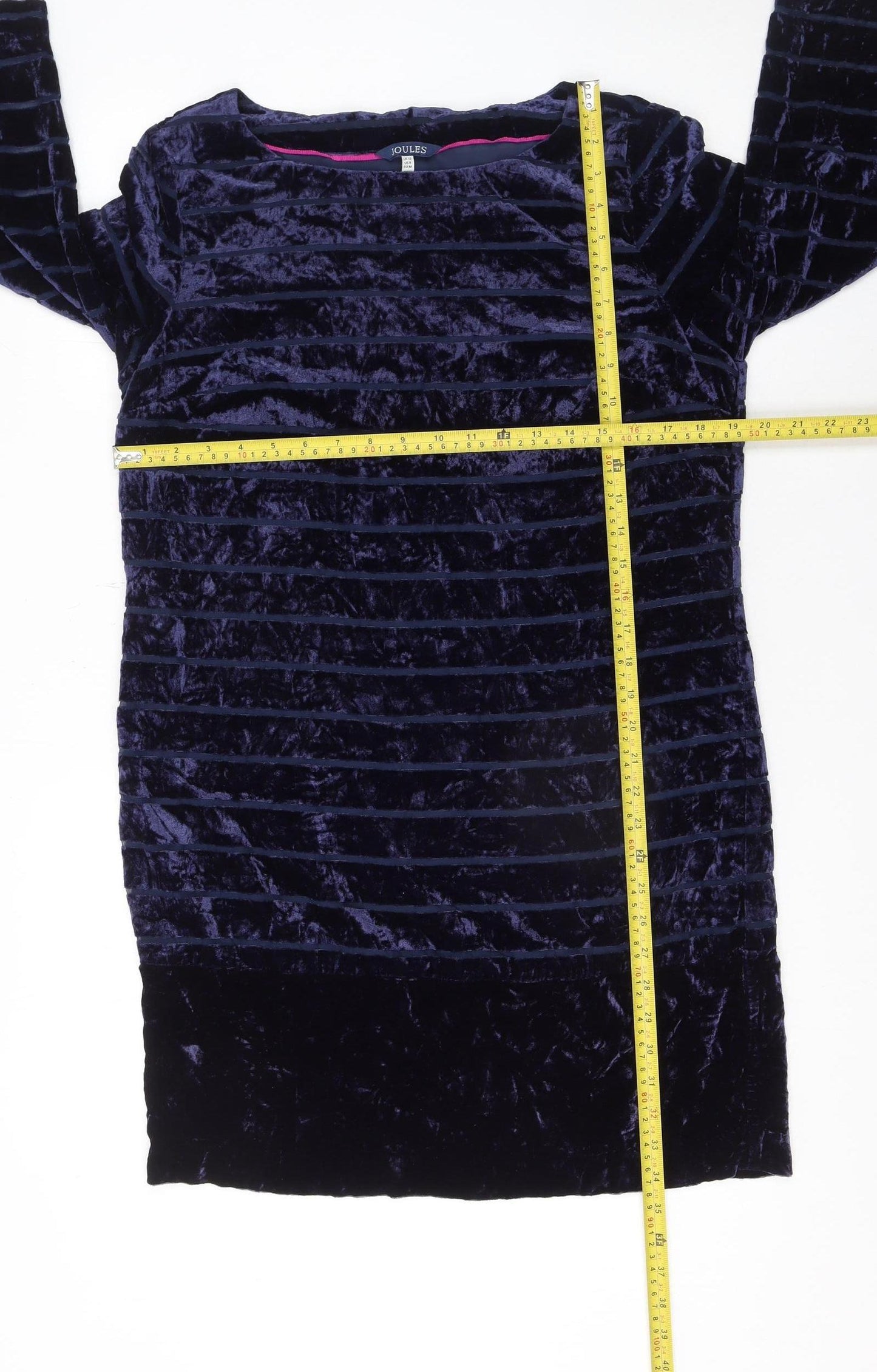 Joules Women Blue Velvet Shift Dress Size 12 3/4 Sleeve Party