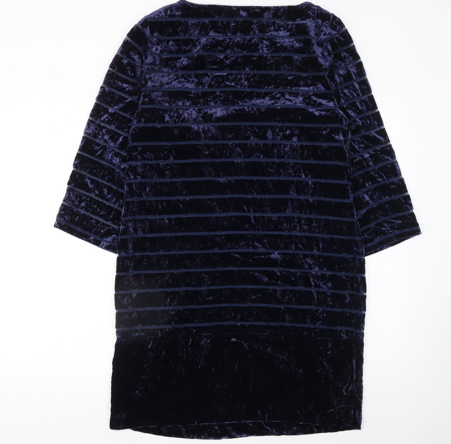 Joules Women Blue Velvet Shift Dress Size 12 3/4 Sleeve Party