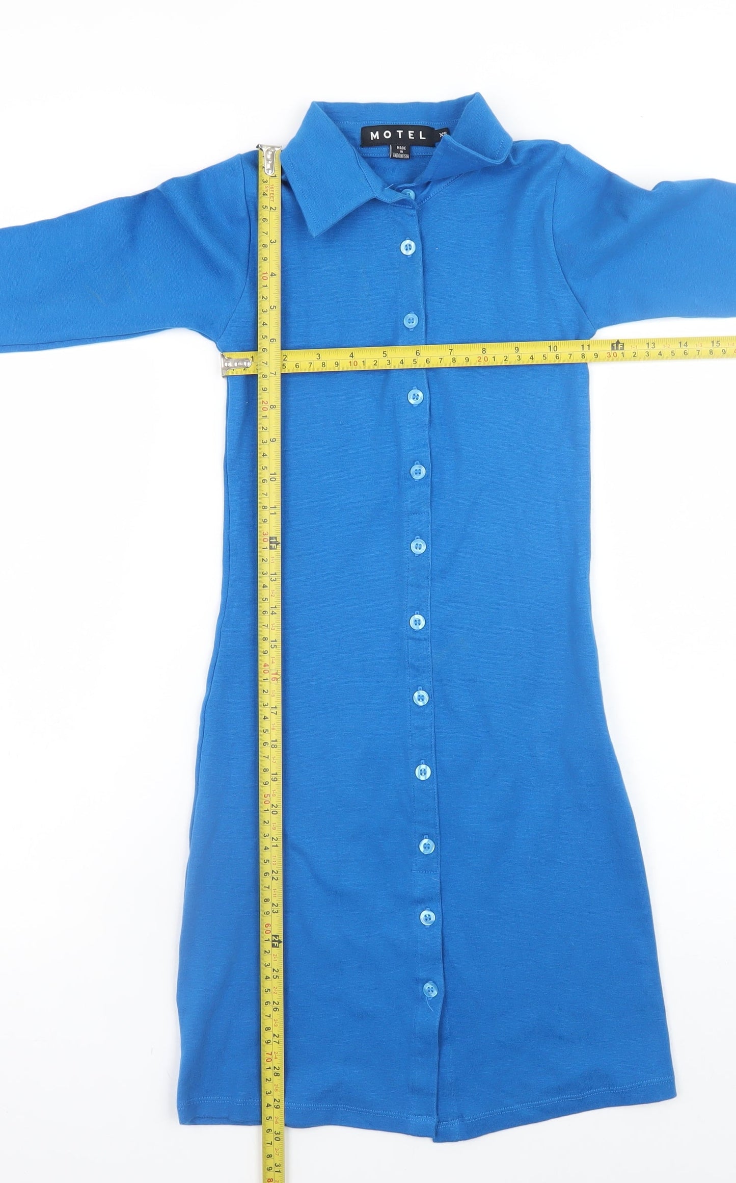 Motel Womens Blue XS Long Sleeve Button Shirt Dress Cotton Blend