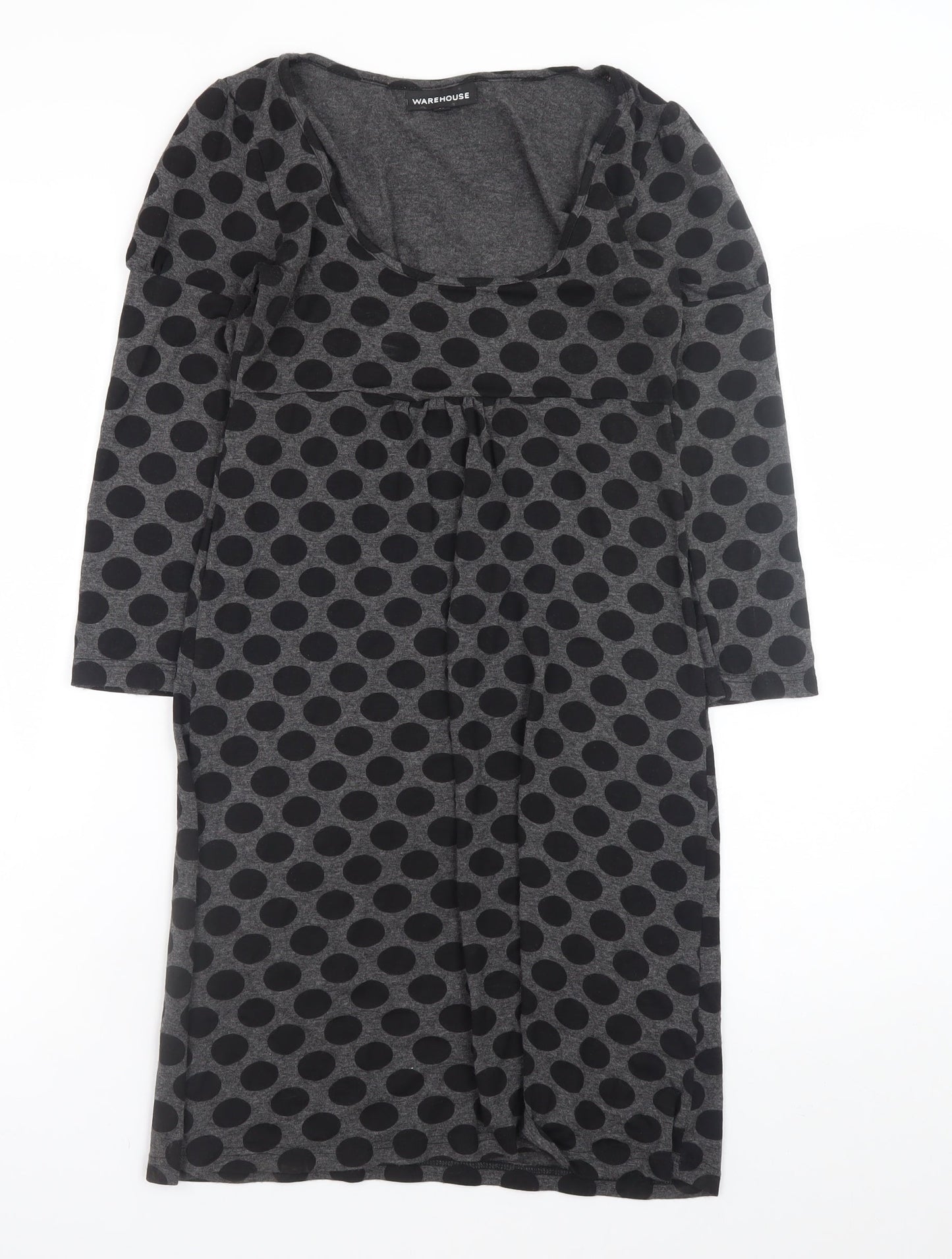 Warehouse Women Grey Polka Dot Bodycon Dress Size 8 Long Sleeve