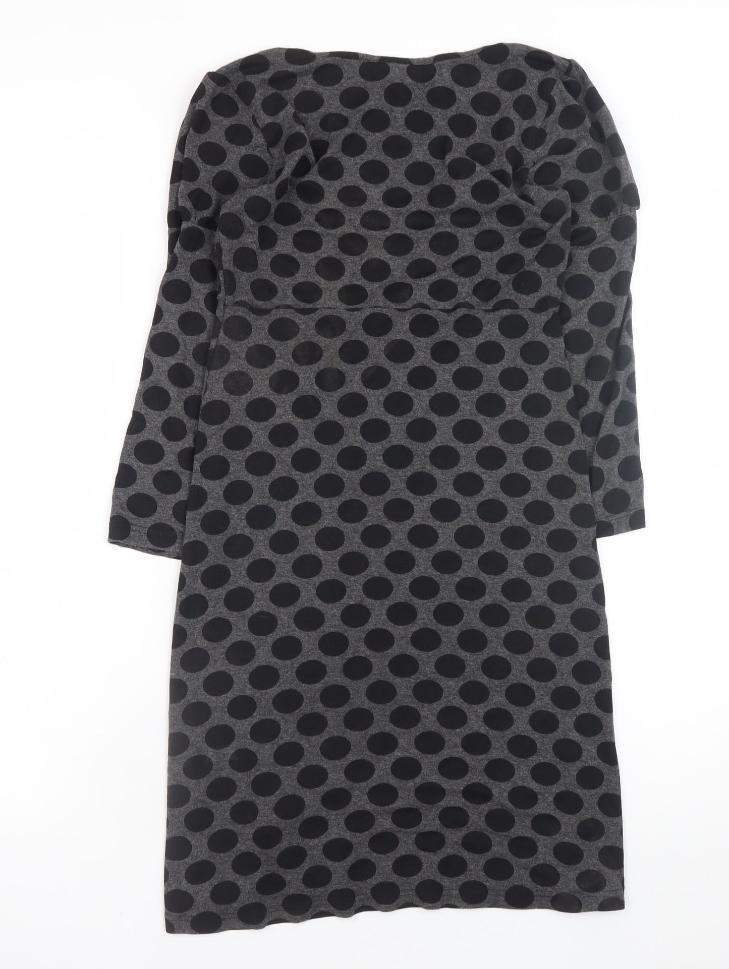 Warehouse Women Grey Polka Dot Bodycon Dress Size 8 Long Sleeve