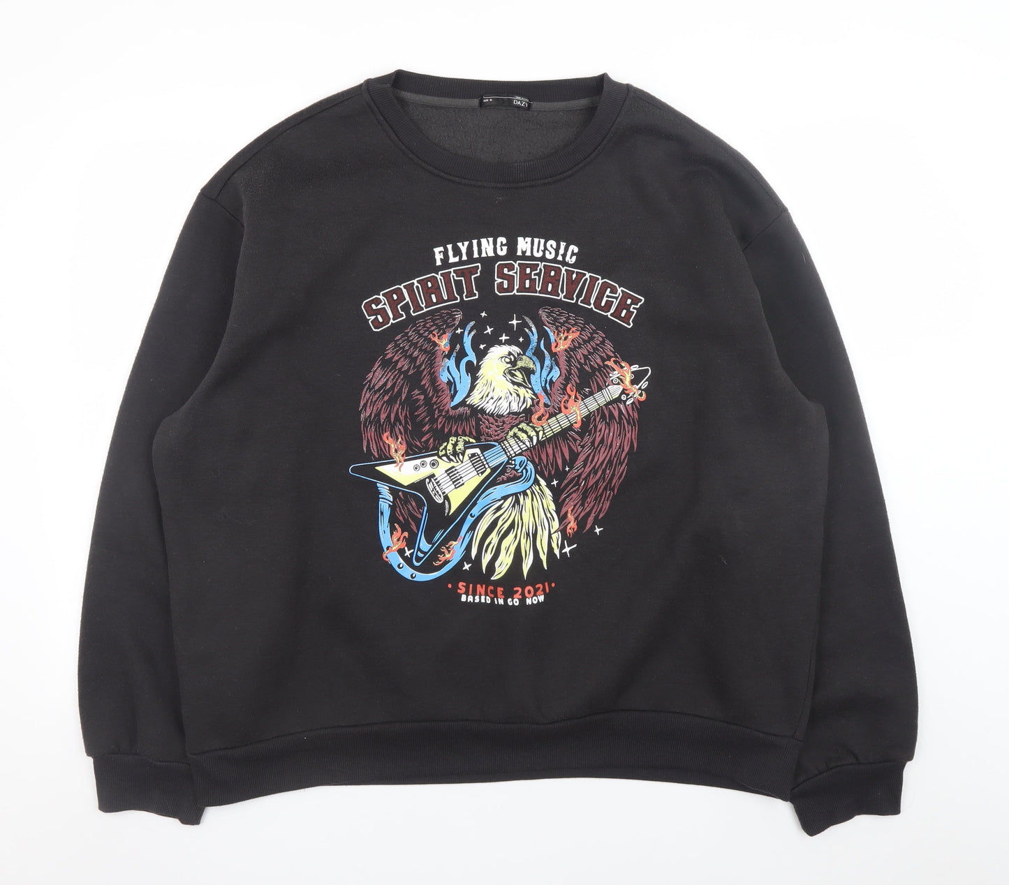 DAZY Men's Black Graphic Rock Eagle Crew Neck Sweatshirt XL
