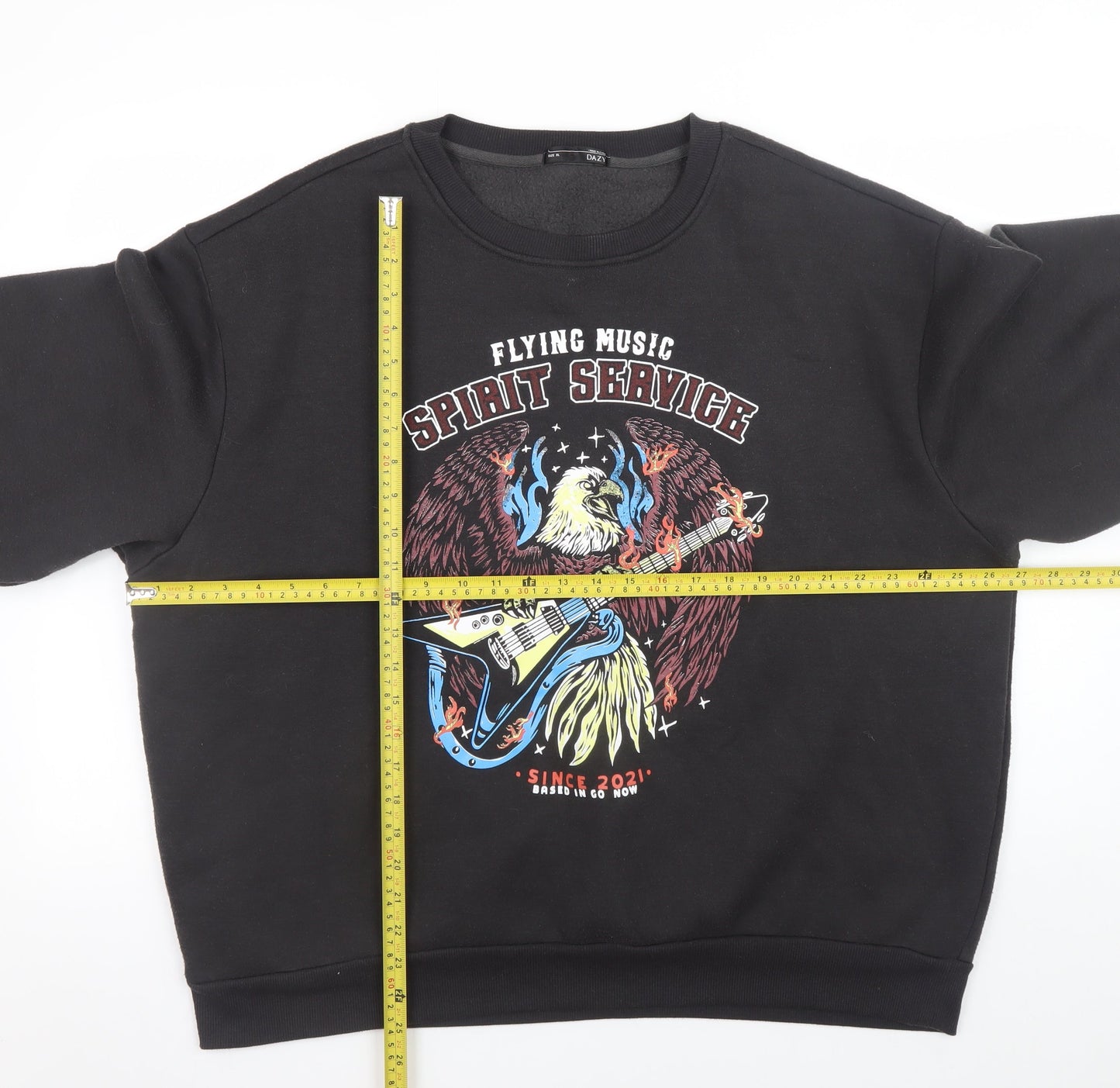 DAZY Men's Black Graphic Rock Eagle Crew Neck Sweatshirt XL