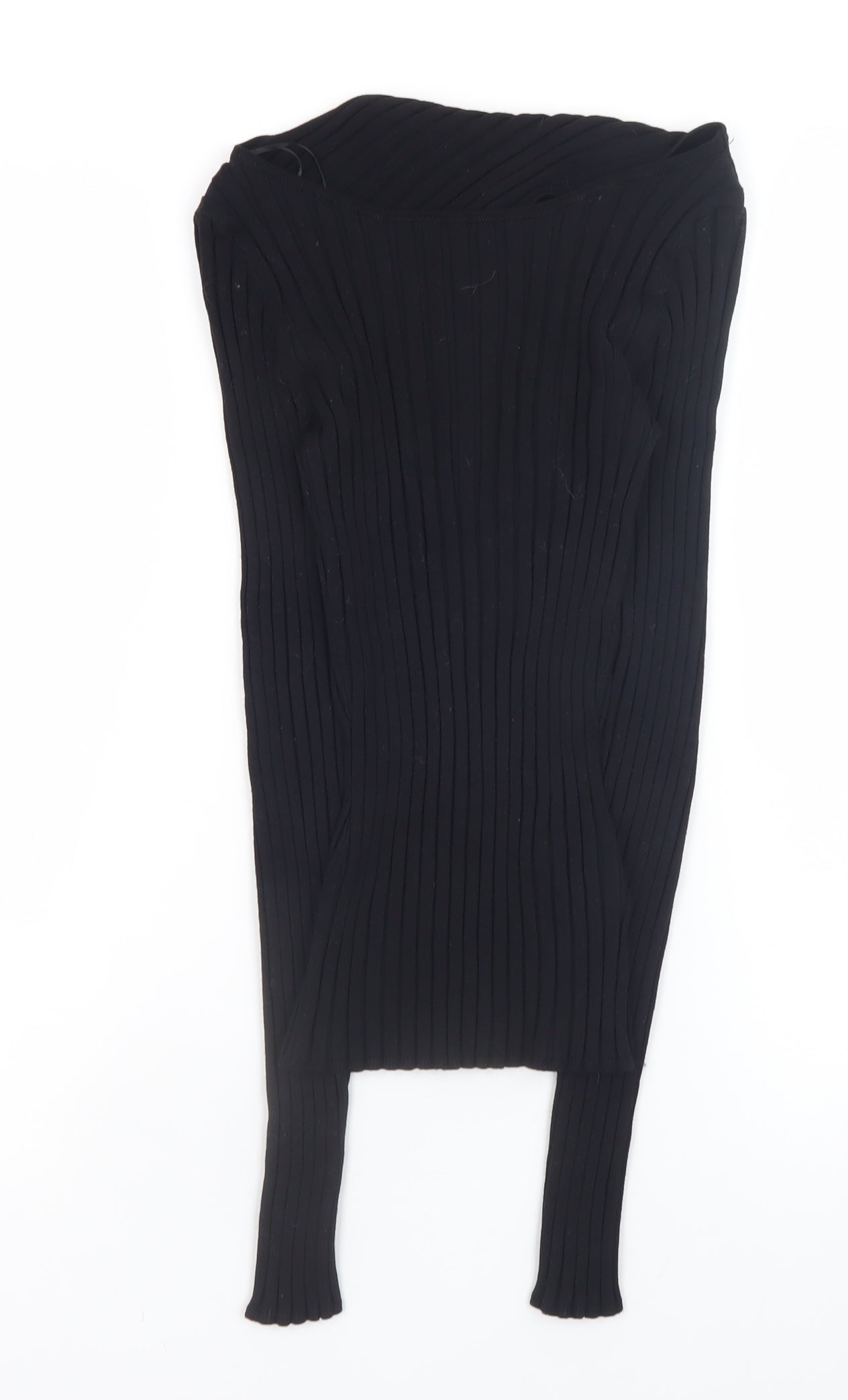 H&M Women’s Black Ribbed Knit Long Sleeve Boat Neck Top XS