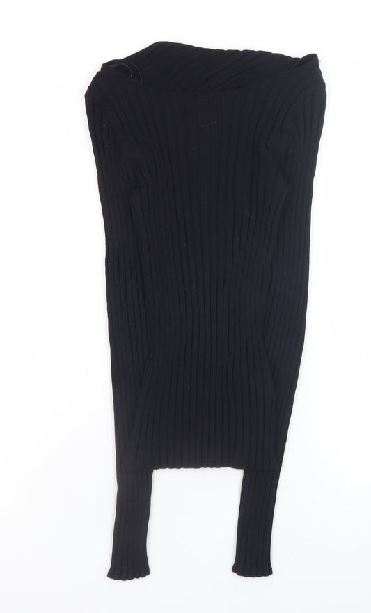 H&M Women’s Black Ribbed Knit Long Sleeve Boat Neck Top XS