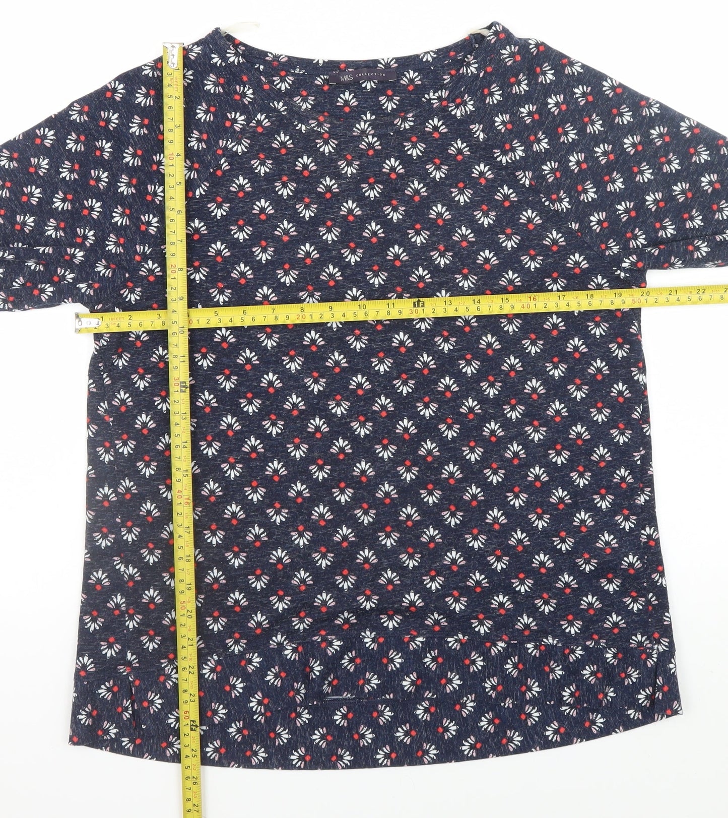 Marks and Spencer Women’s Blue Floral Short Sleeve Basic T-Shirt Size 14