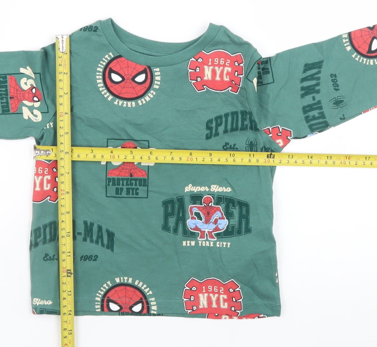 Marks and Spencer Boys Green Spider-Man Long Sleeve Cotton T-Shirt 3-4 Years