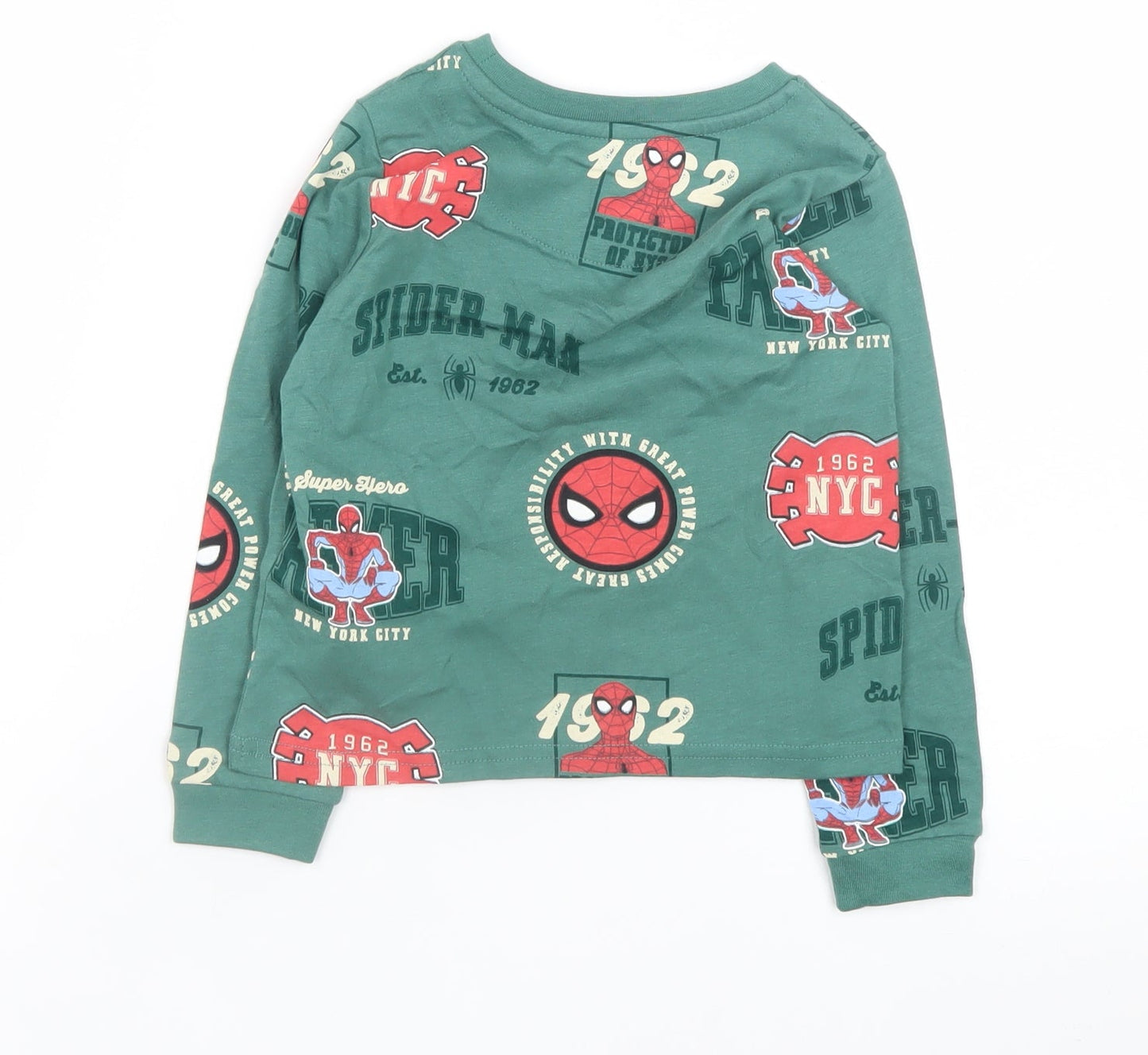 Marks and Spencer Boys Green Spider-Man Long Sleeve Cotton T-Shirt 3-4 Years