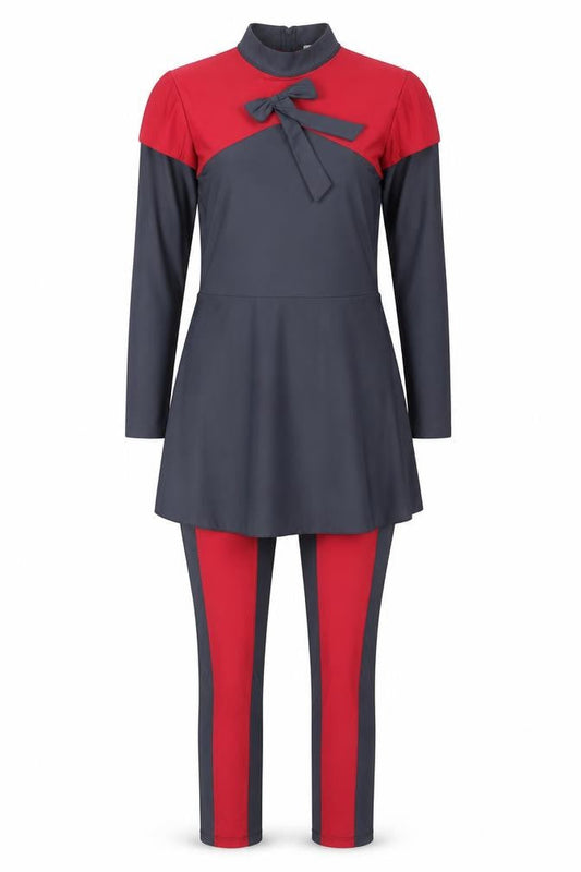 Mesuca Women Red Black Colourblock Long Sleeve Slim Fit Jumpsuit L