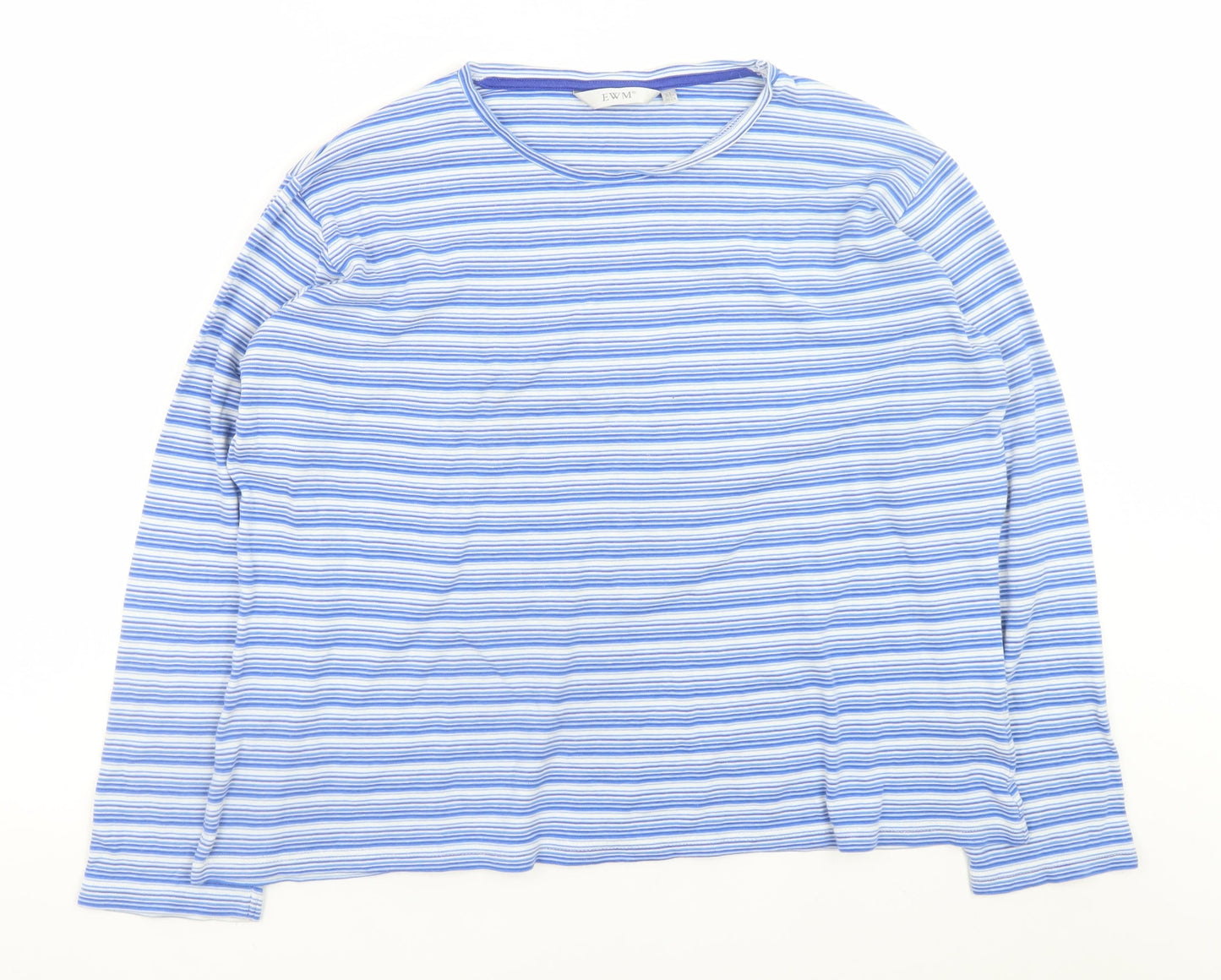 EWM Womens Blue Striped 100% Cotton Long Sleeve T-Shirt XL