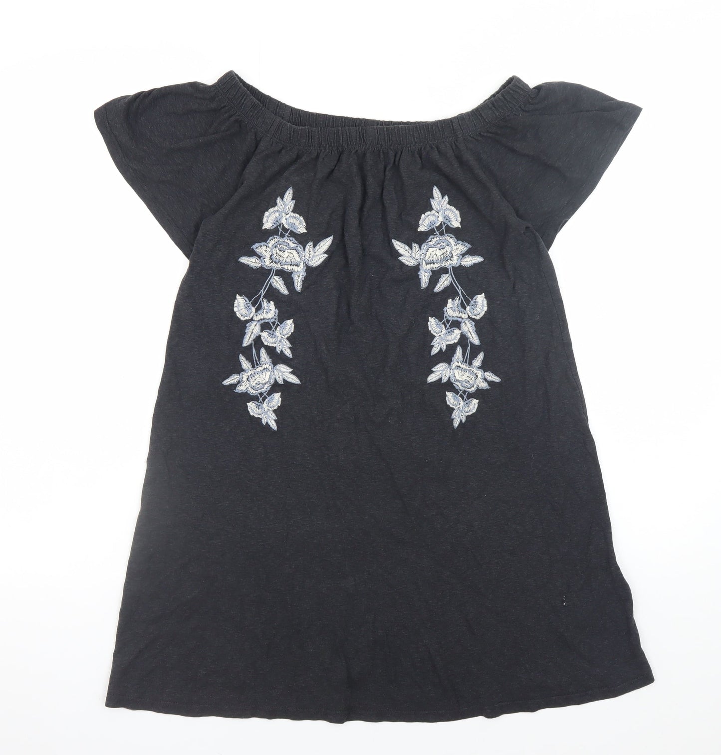 Topshop Women’s Black Embroidered Off Shoulder Shift Dress Size 6