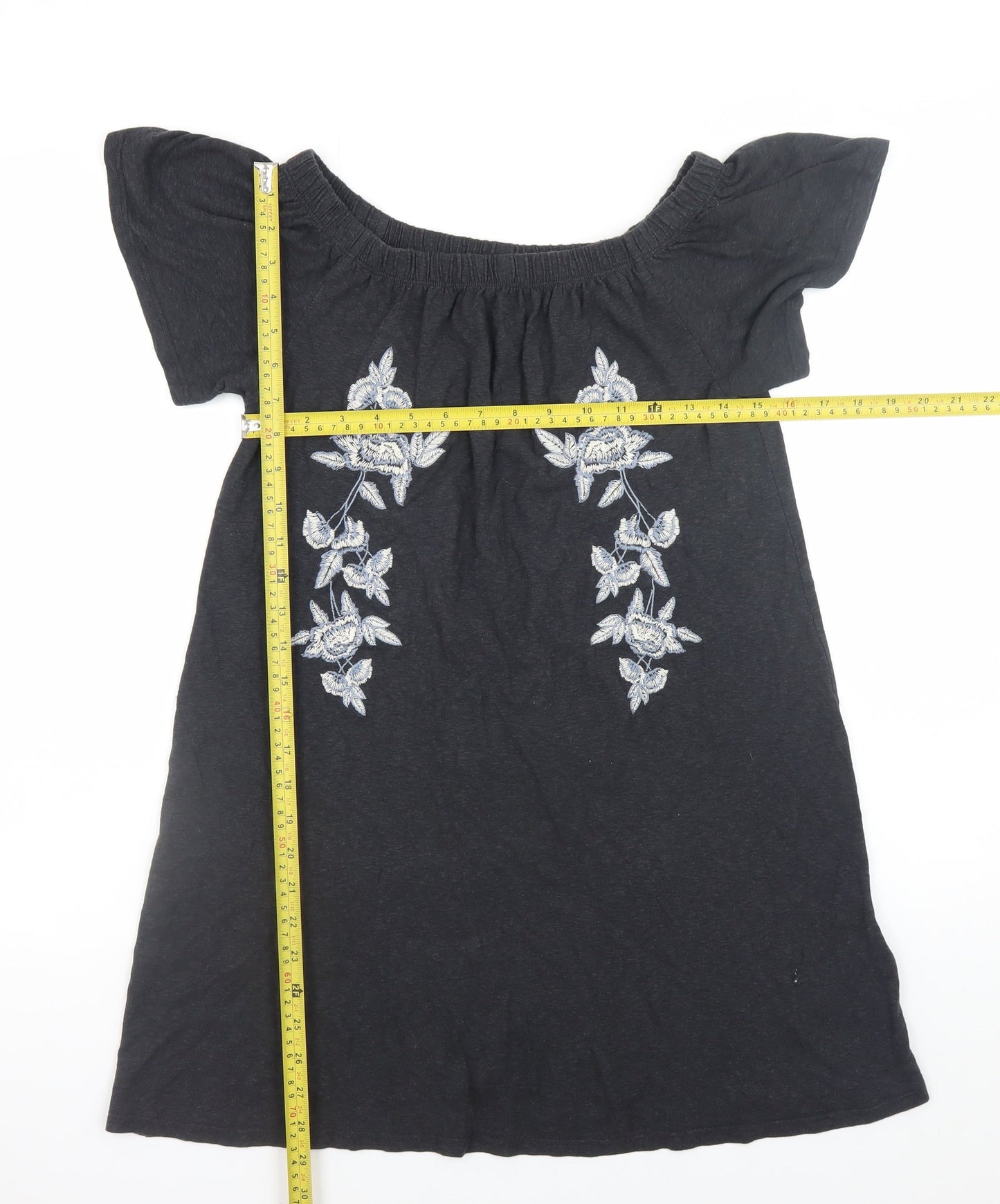 Topshop Women’s Black Embroidered Off Shoulder Shift Dress Size 6