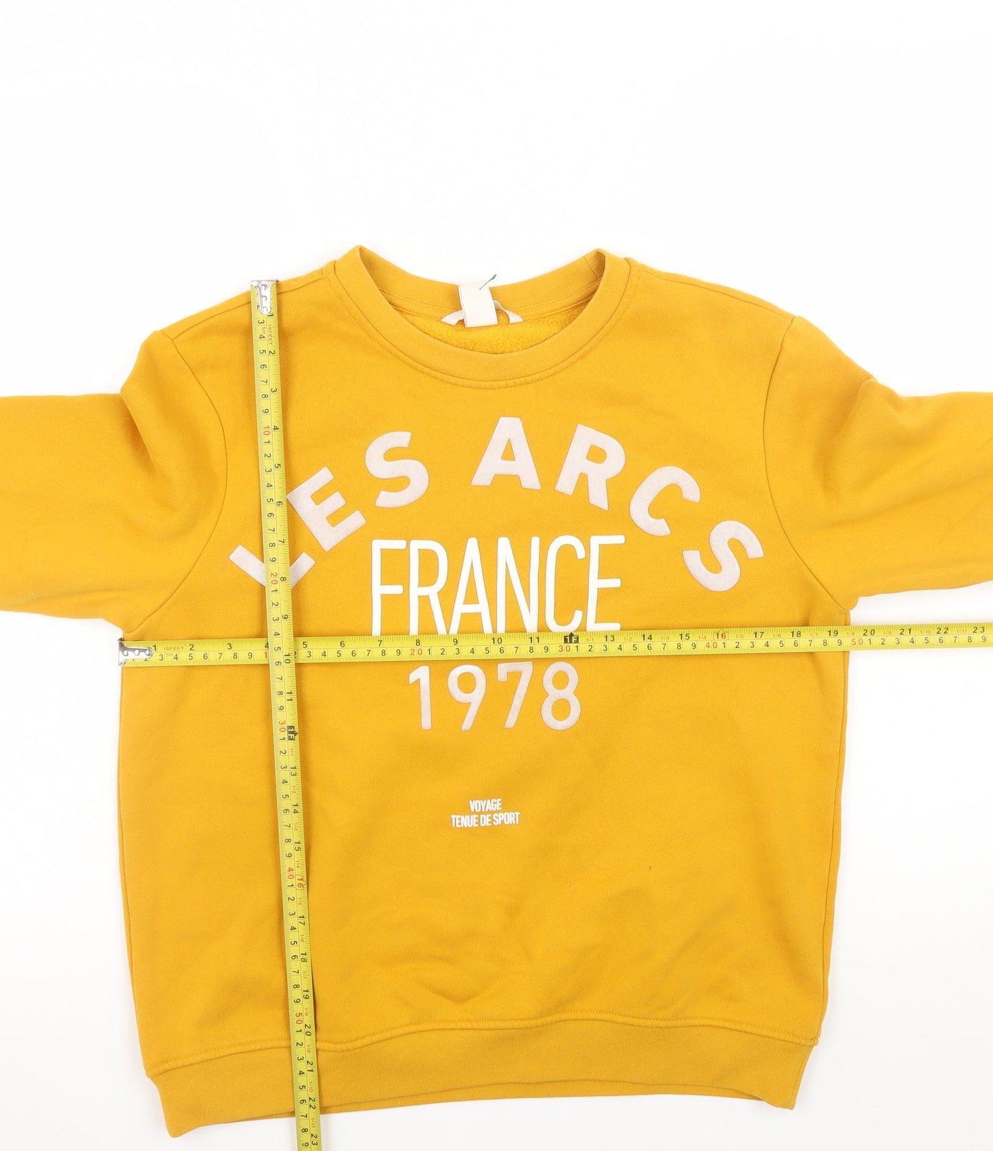 H&M Women's Mustard Yellow Pullover Sweatshirt Size S Graphic Print Cotton Blend