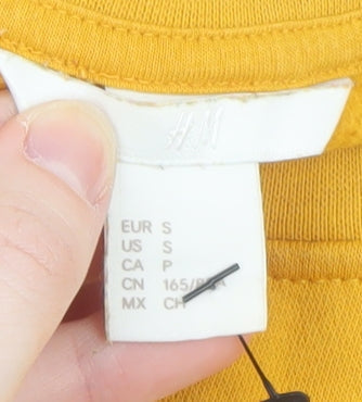 H&M Women's Mustard Yellow Pullover Sweatshirt Size S Graphic Print Cotton Blend
