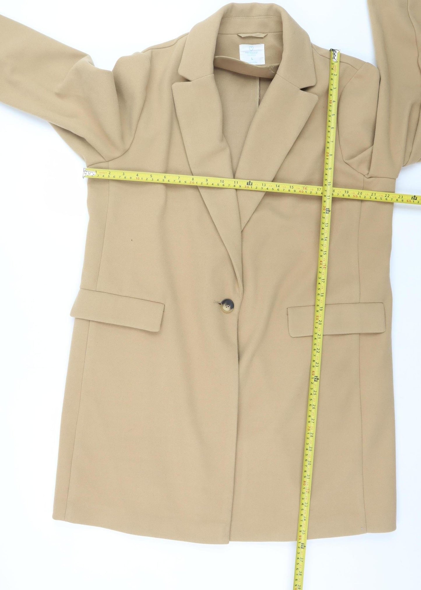 Primark Women Beige Mid-Length Overcoat Lined Button Coat Size L
