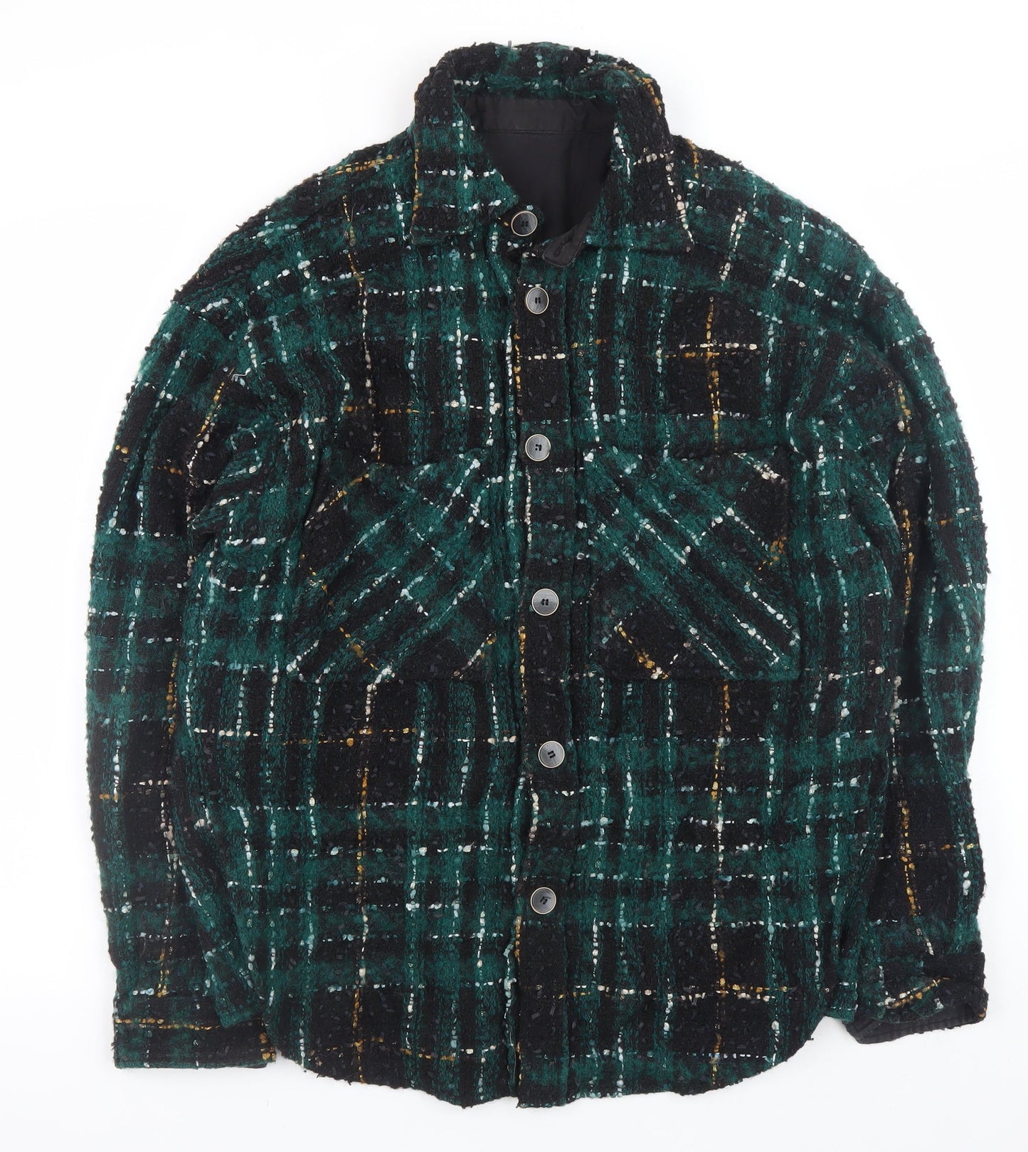 Undefined Women Green Check Wool Blend Button Down Shacket 2XL