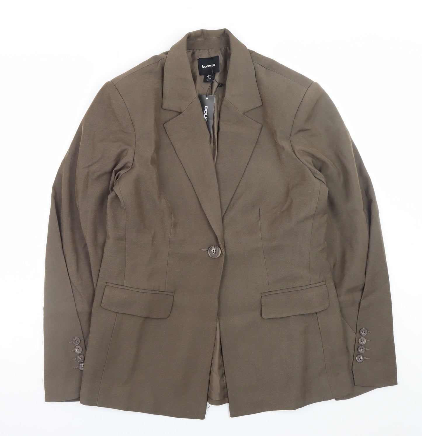 Boohoo Womens Brown Blazer Jacket Size 10 Lined Polyester Workwear Style