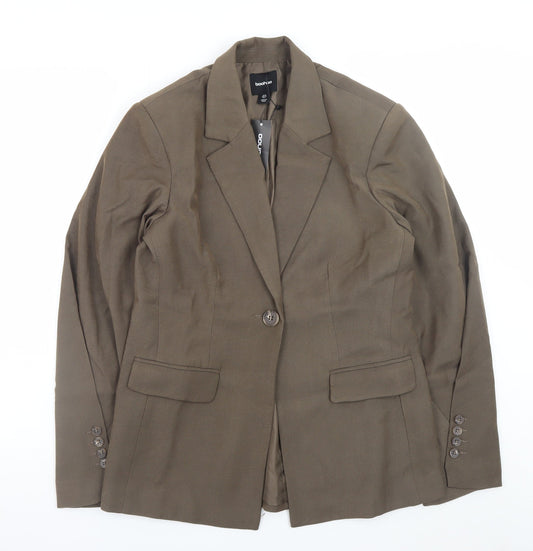 Boohoo Womens Brown Blazer Jacket Size 10 Lined Polyester Workwear Style