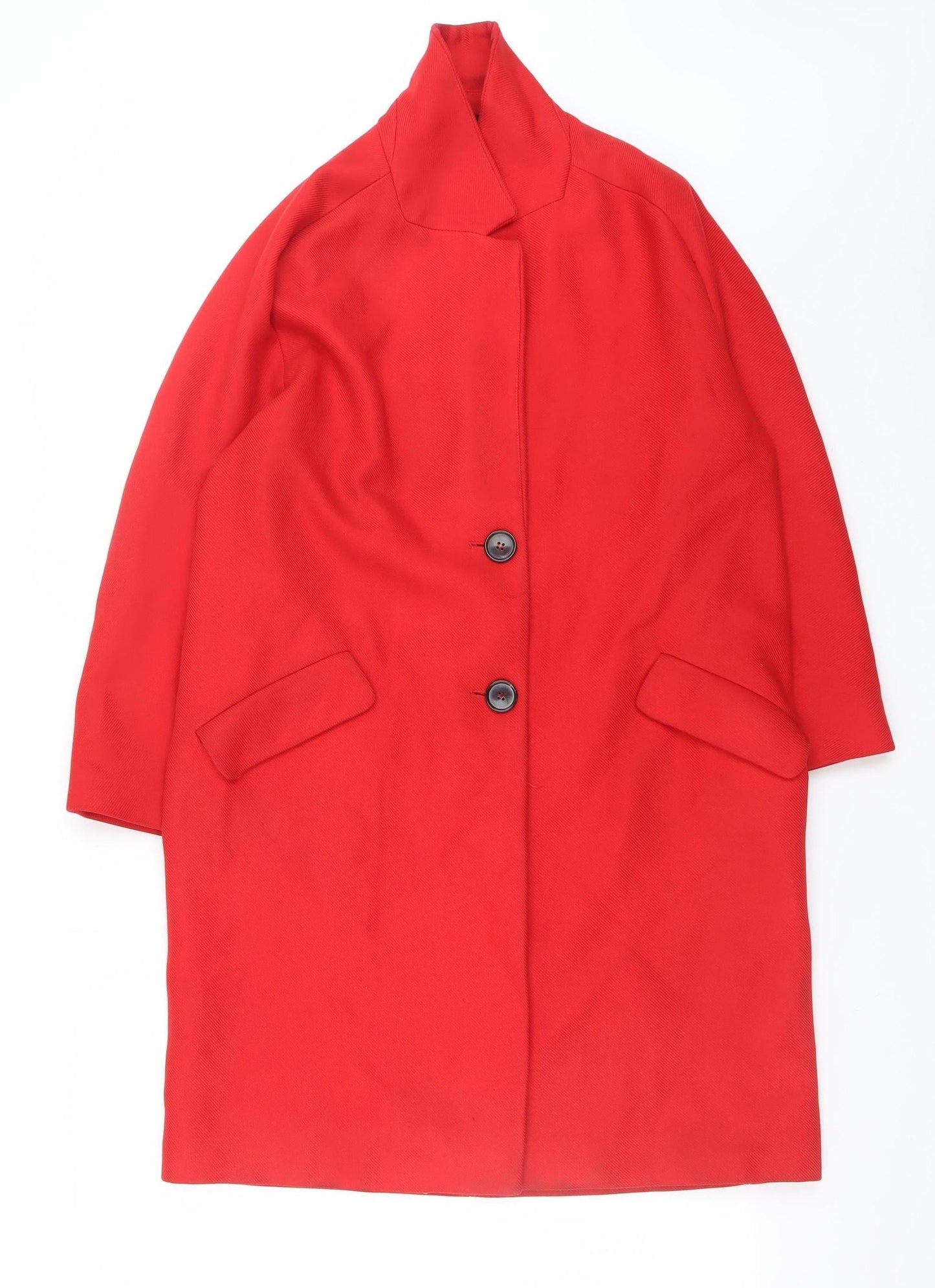 Zara Women Red Wool Blend Mid-Length Overcoat Size 12