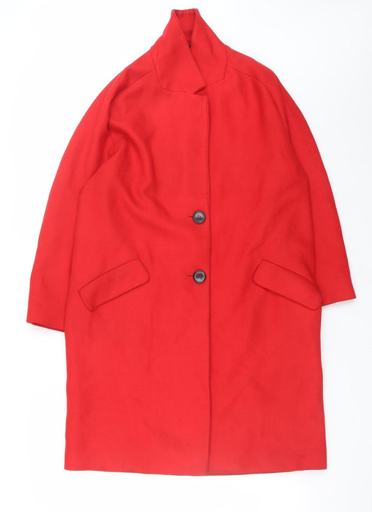 Zara Women Red Wool Blend Mid-Length Overcoat Size 12
