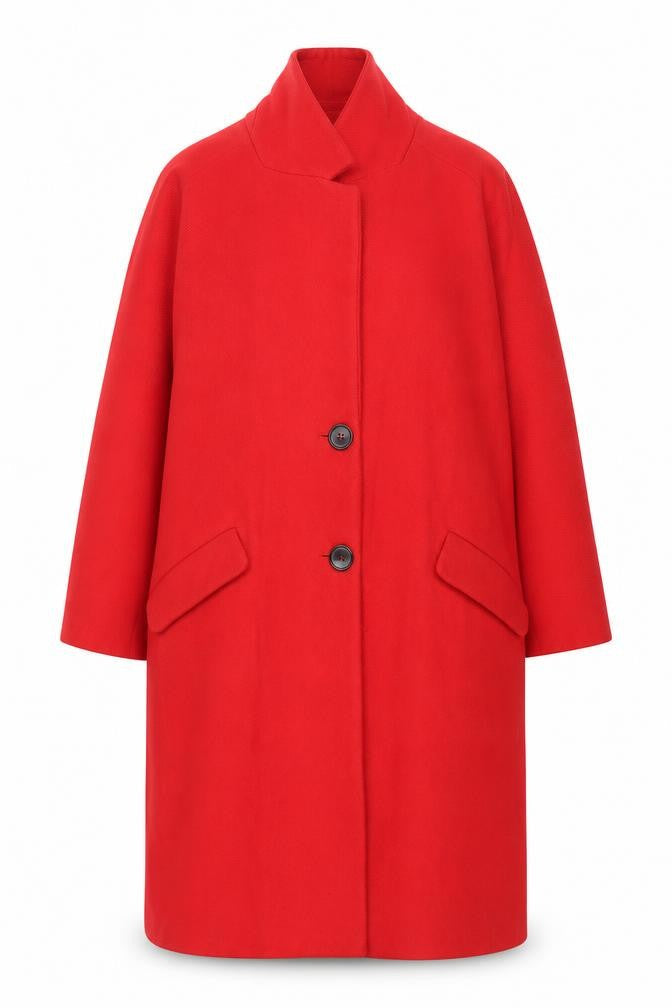 Zara Women Red Wool Blend Mid-Length Overcoat Size 12