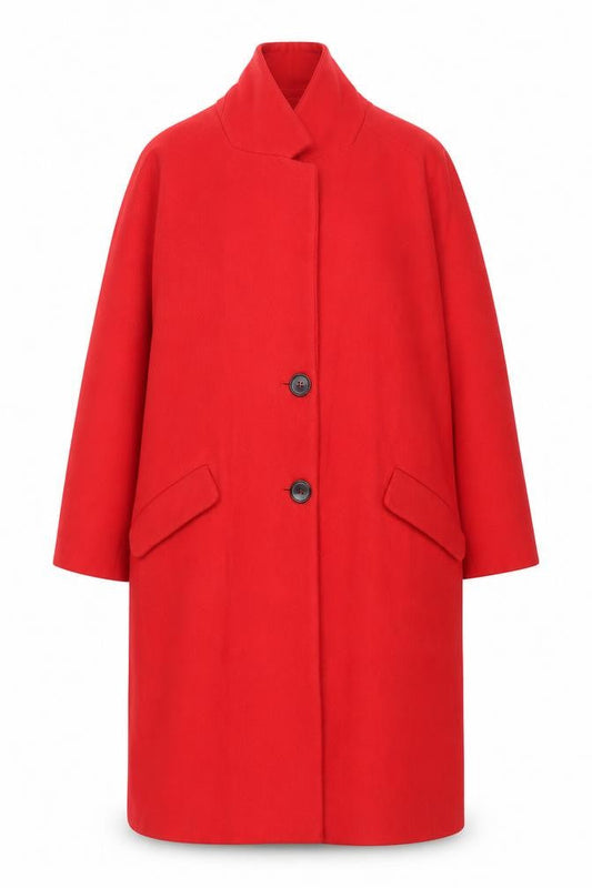 Zara Women Red Wool Blend Mid-Length Overcoat Size 12