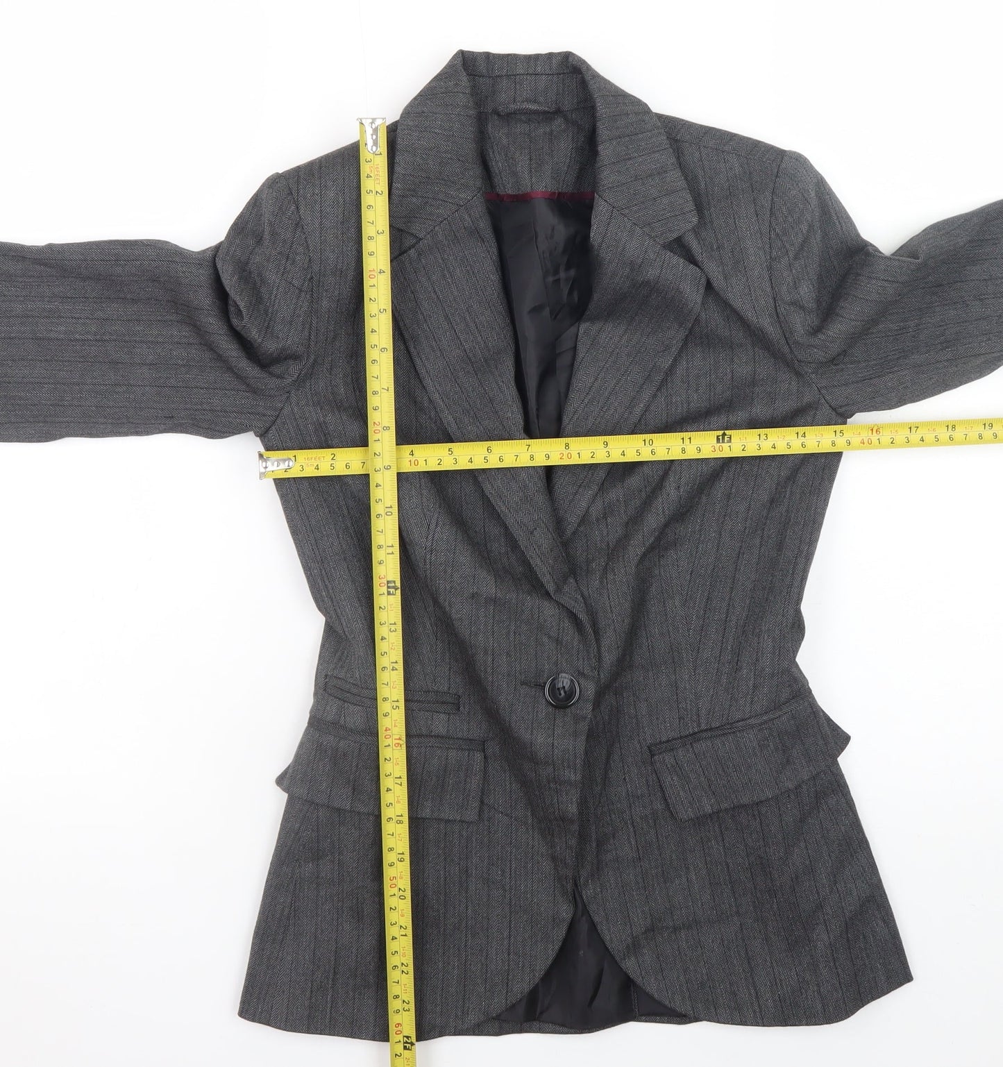 New Look Women Grey Pinstripe Slim Fit Blazer Jacket Size 8