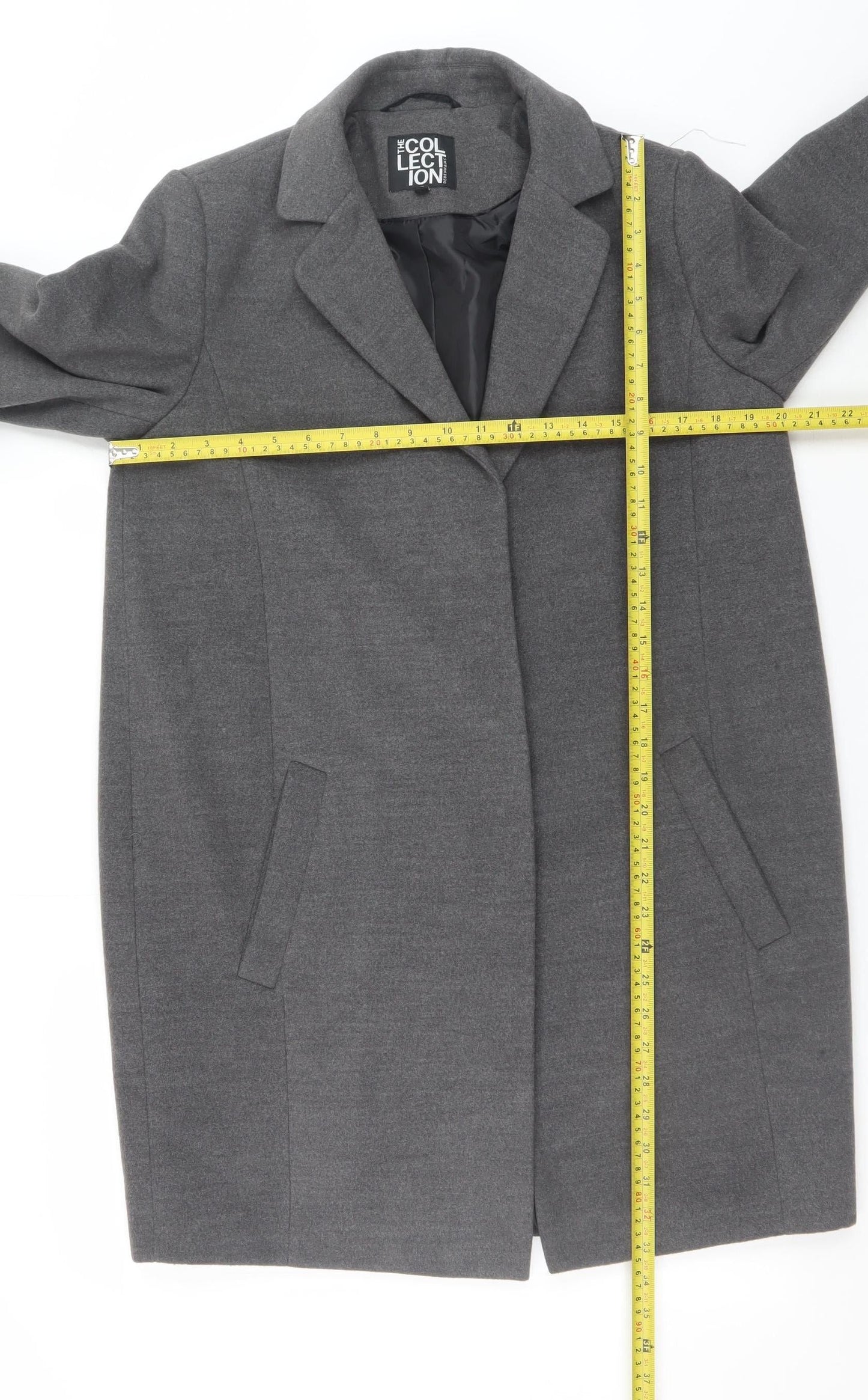 Debenhams The Collection Women's Grey Long Coat Size 12 Lined Classic Style