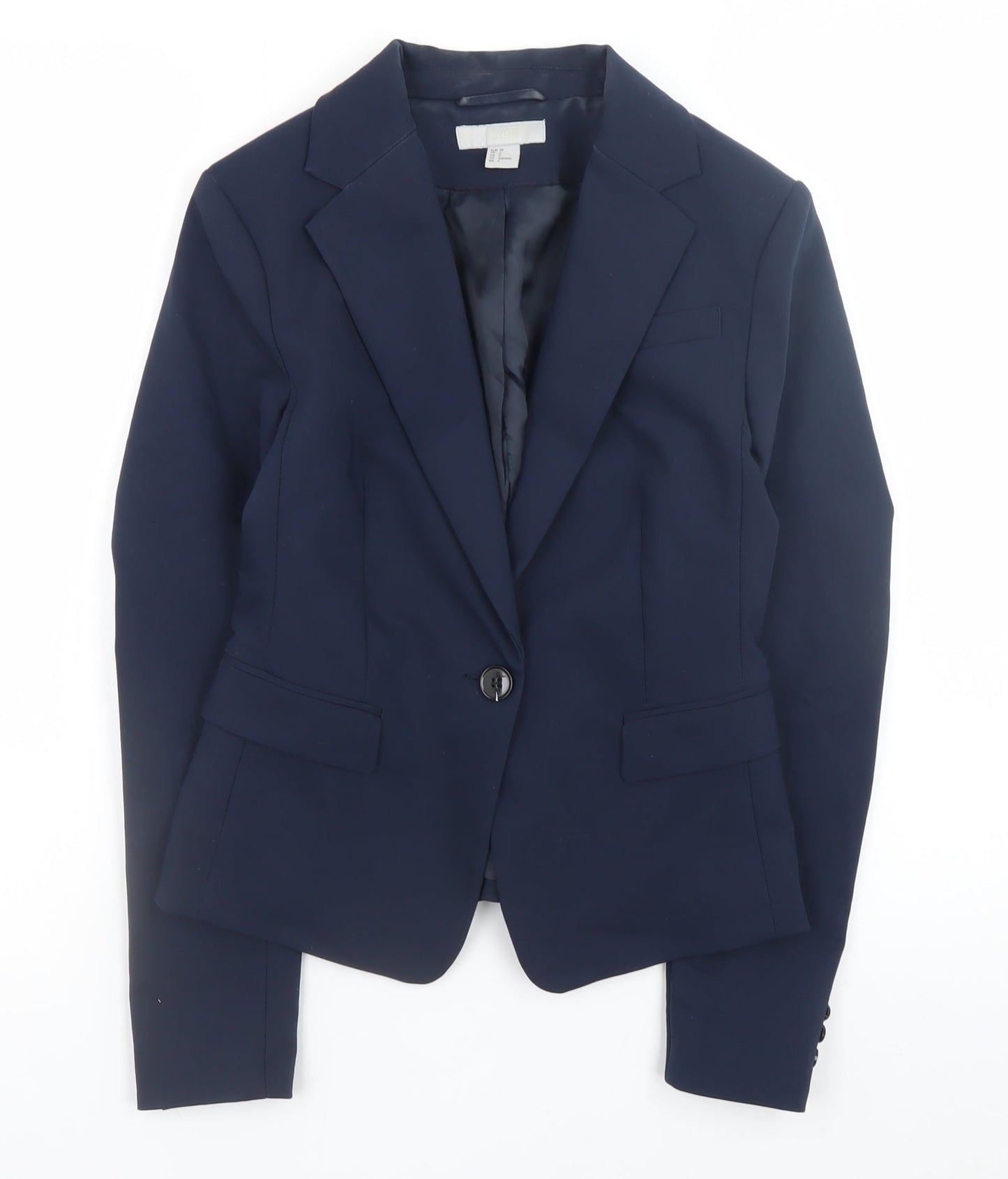 H&M Women Blue Slim Fit Cotton Blend Blazer Size 8