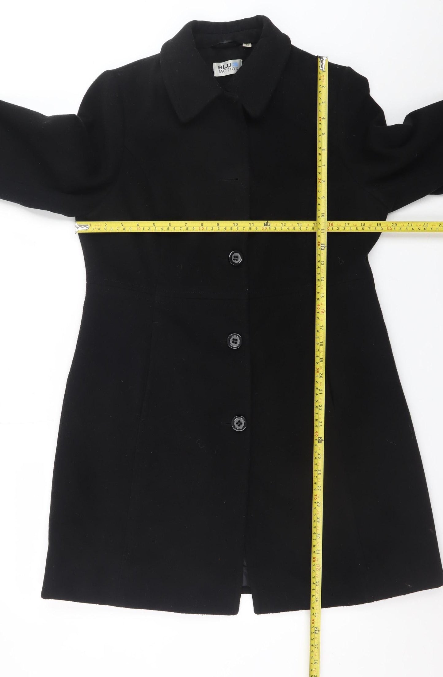 Blue Motion Womens Black Long Overcoat Size 14 Lined Twill Style