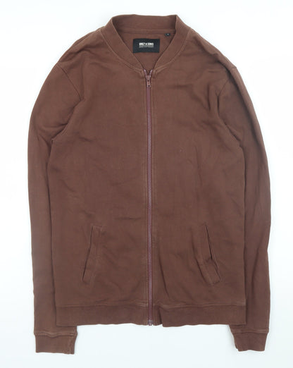 Additional front view of Only & Sons Men's Brown Cotton Bomber Jacket M Casual Zip-Up