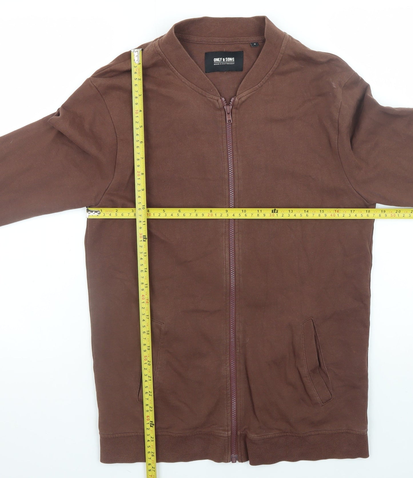 ONLY & SONS Men's Brown Cotton Bomber Jacket M Casual Zip-Up