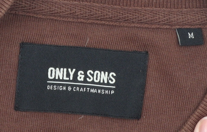 ONLY & SONS Men's Brown Cotton Bomber Jacket M Casual Zip-Up