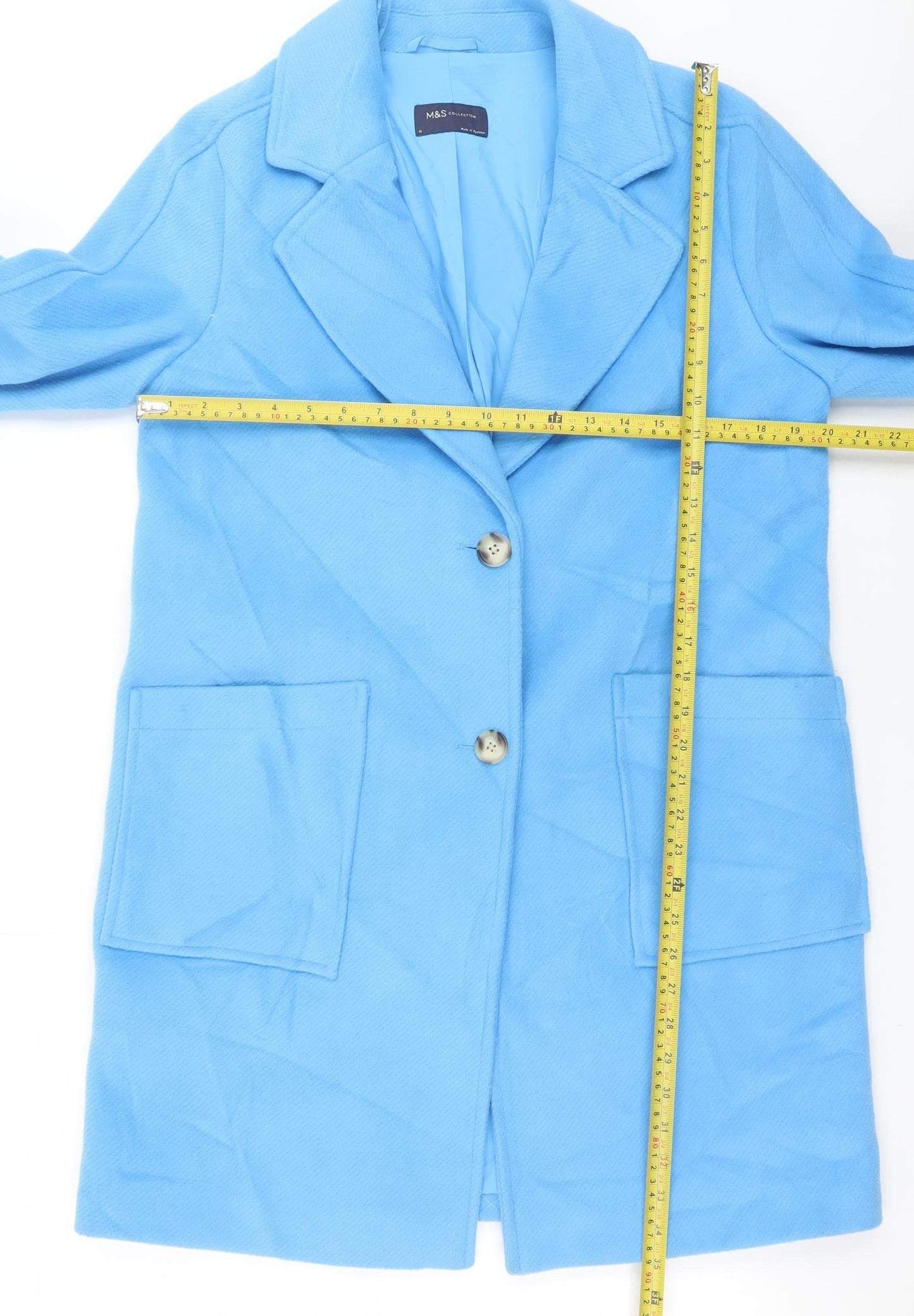 Marks and Spencer Women’s Blue Coat Size 12 Classic Mid-Length Overcoat