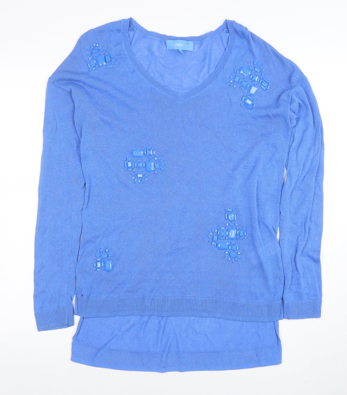 Next Women's Blue V-Neck Jewel Pullover Jumper Size 10