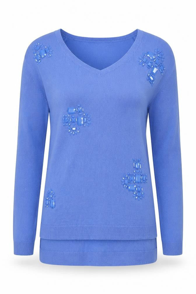 Next Women's Blue V-Neck Jewel Pullover Jumper Size 10