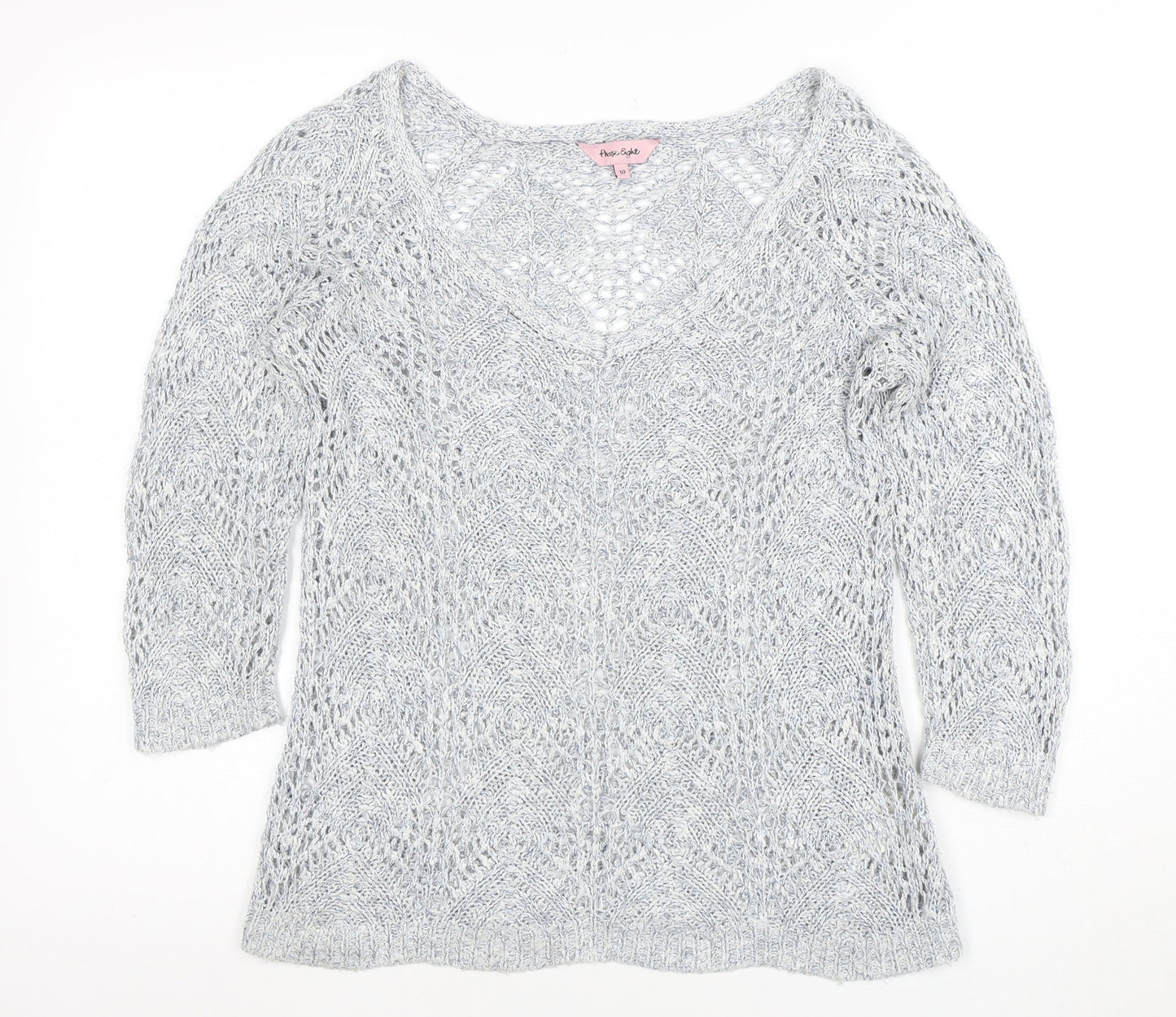 Phase Eight Women’s Grey Open-Knit V-Neck Jumper Size 10