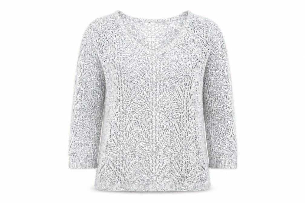 Phase Eight Women’s Grey Open-Knit V-Neck Jumper Size 10