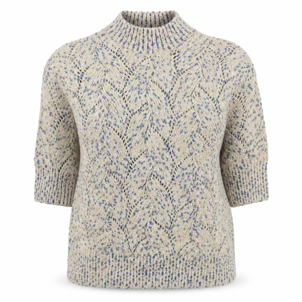 Julipa Womens Beige Open-Knit High Neck Short Sleeve Pullover Jumper Size 20