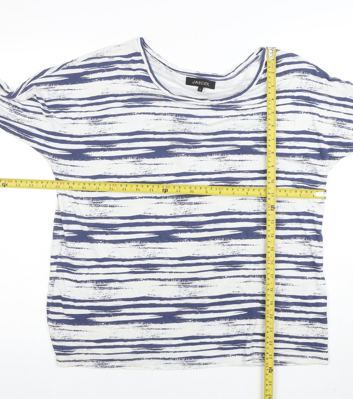Jaeger Women's Blue Stripe 3/4 Sleeve Viscose Jersey T-Shirt M