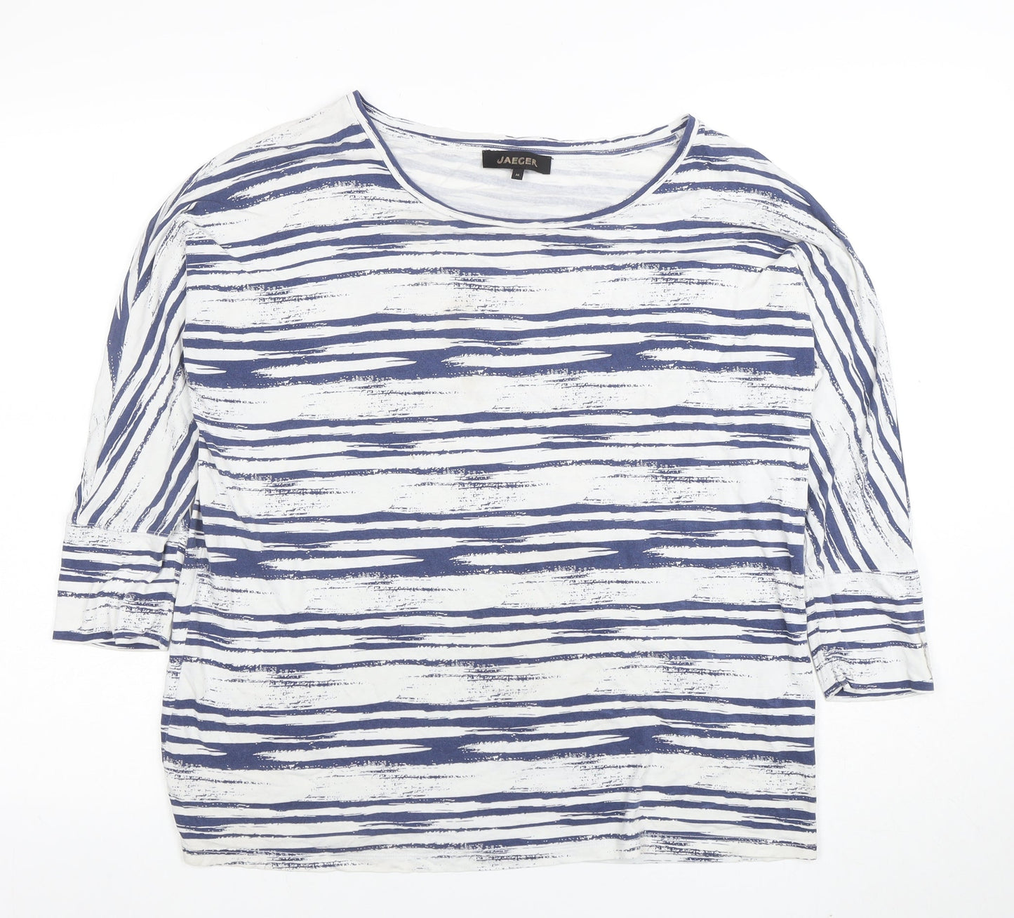 Jaeger Women's Blue Stripe 3/4 Sleeve Viscose Jersey T-Shirt M