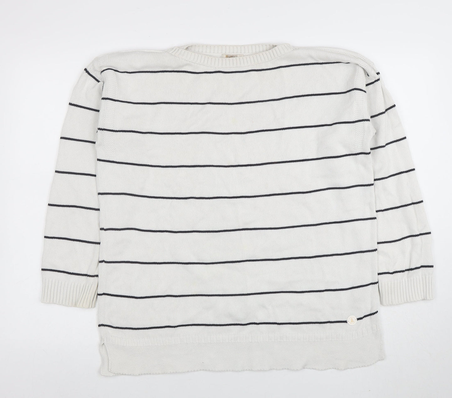 Barbour Women White Striped Cotton Jumper Size 16 Nautical Pullover