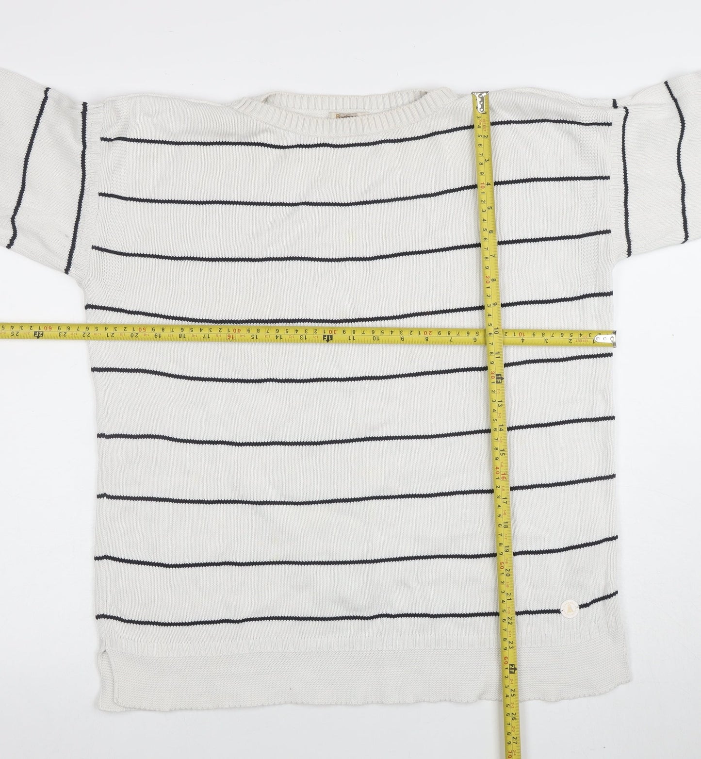 Barbour Women White Striped Cotton Jumper Size 16 Nautical Pullover