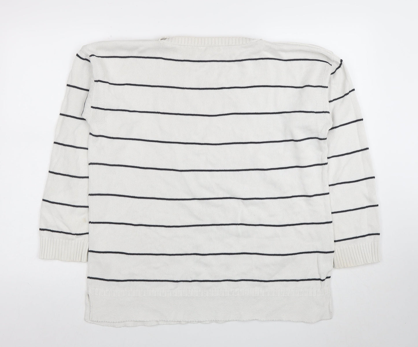 Barbour Women White Striped Cotton Jumper Size 16 Nautical Pullover