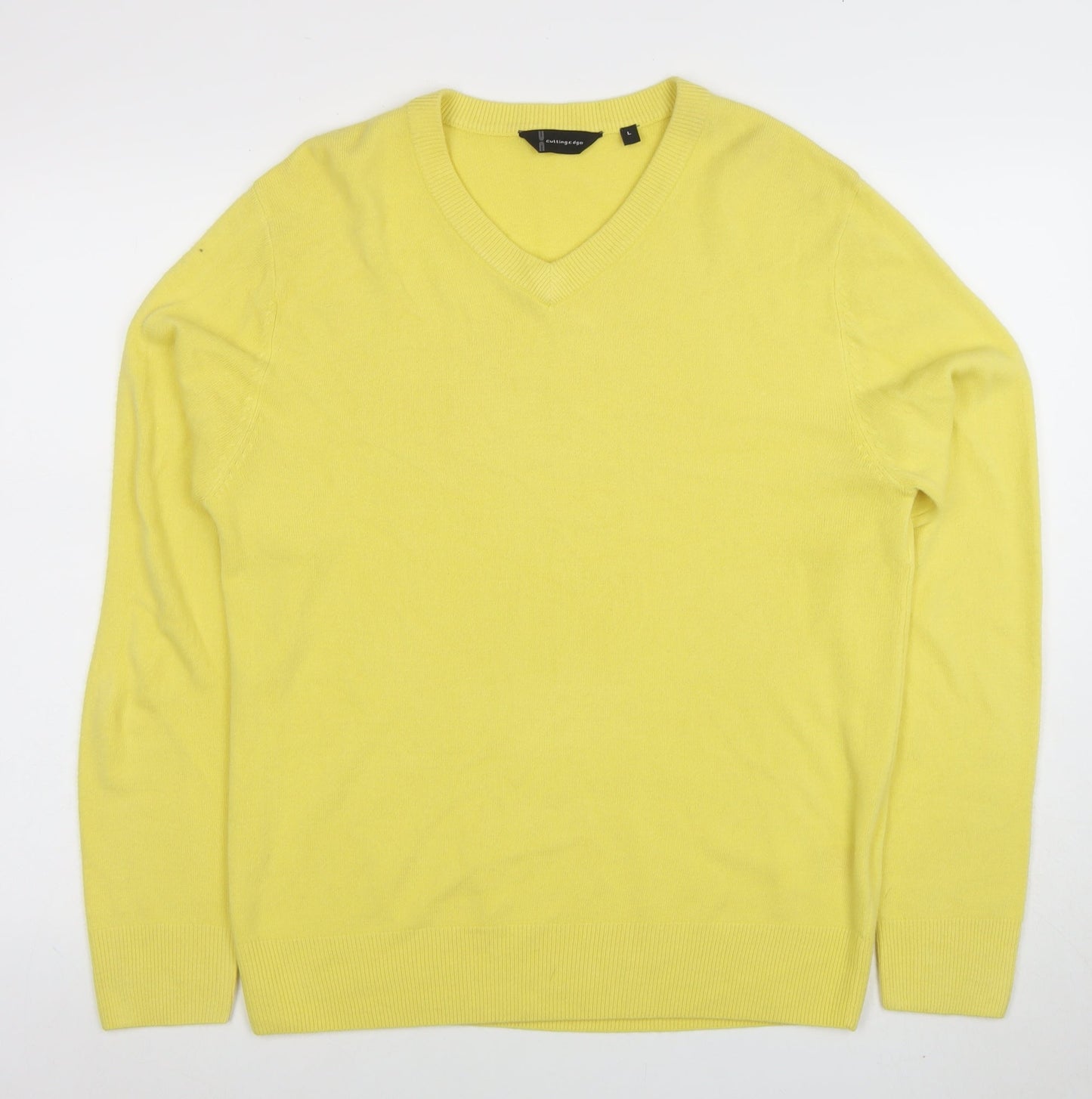 Cutting Edge Mens Yellow V-Neck Acrylic Jumper L Regular Fit