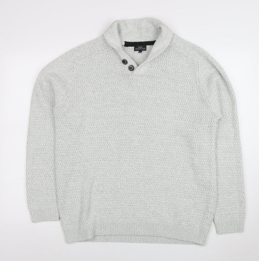 Next Men Grey XL Shawl Collar Button Knit Jumper Wool Blend