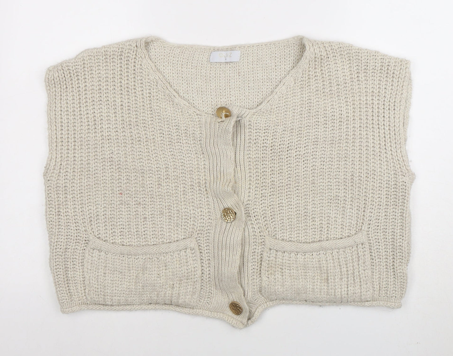 Quiz Women's Beige Sleeveless Chunky Knit Button Cardigan S