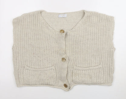 Quiz Women's Beige Sleeveless Chunky Knit Button Cardigan S