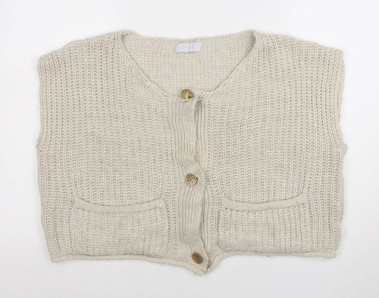 Quiz Women's Beige Sleeveless Chunky Knit Button Cardigan S